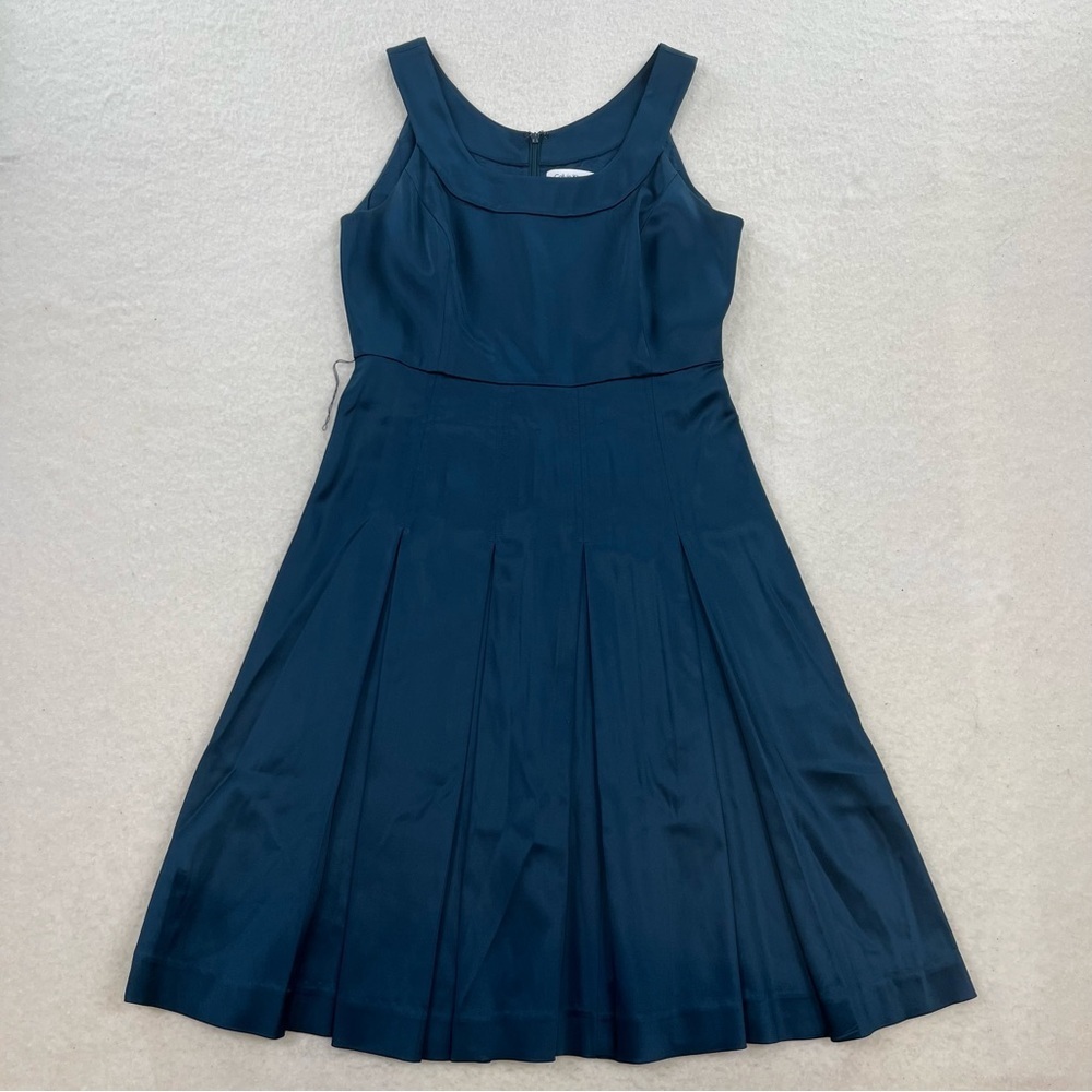 Calvin Klein Dark Turquoise Pleated Satin Dress Size 6P